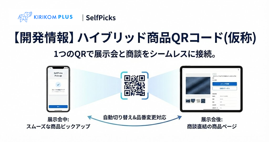 【キリコムプラス開発情報】展示会DXの決定版。会期中も終了後も1つのQRコードで完結する「ハイブリッド商品QRコード(仮称)」とは?